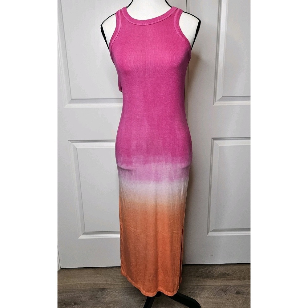 Electric & Rose Ribbed Knit Tank Dress Bodycon Ombre Tie Dye‎ Size Small Pink